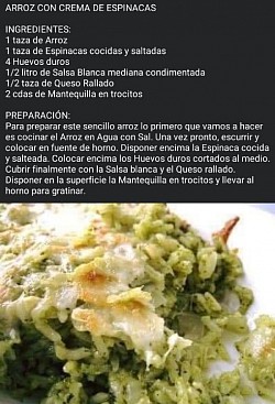Arroz con crema de espinacas